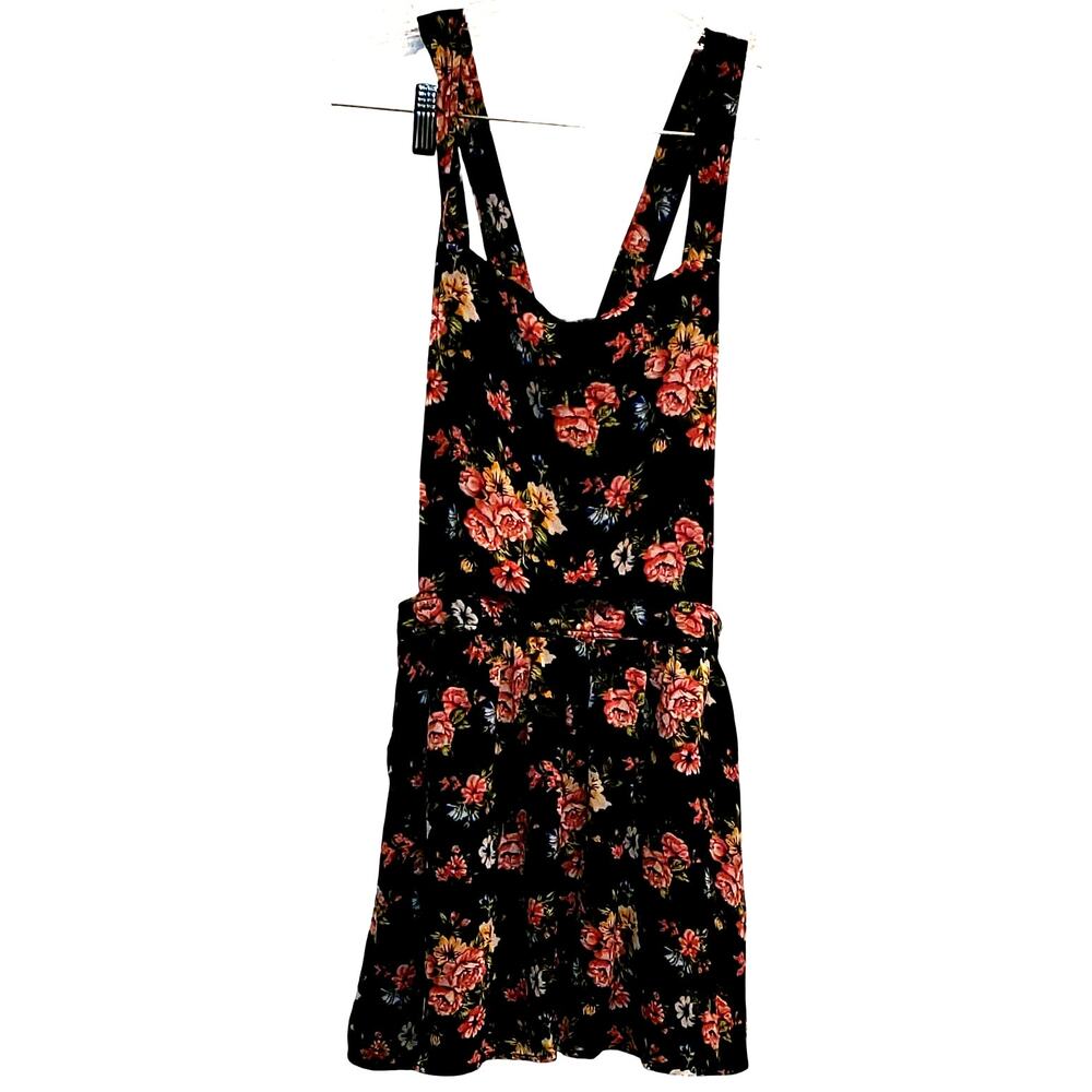Forever 21 Women's Bib Style Blue Floral Dress Size Medium